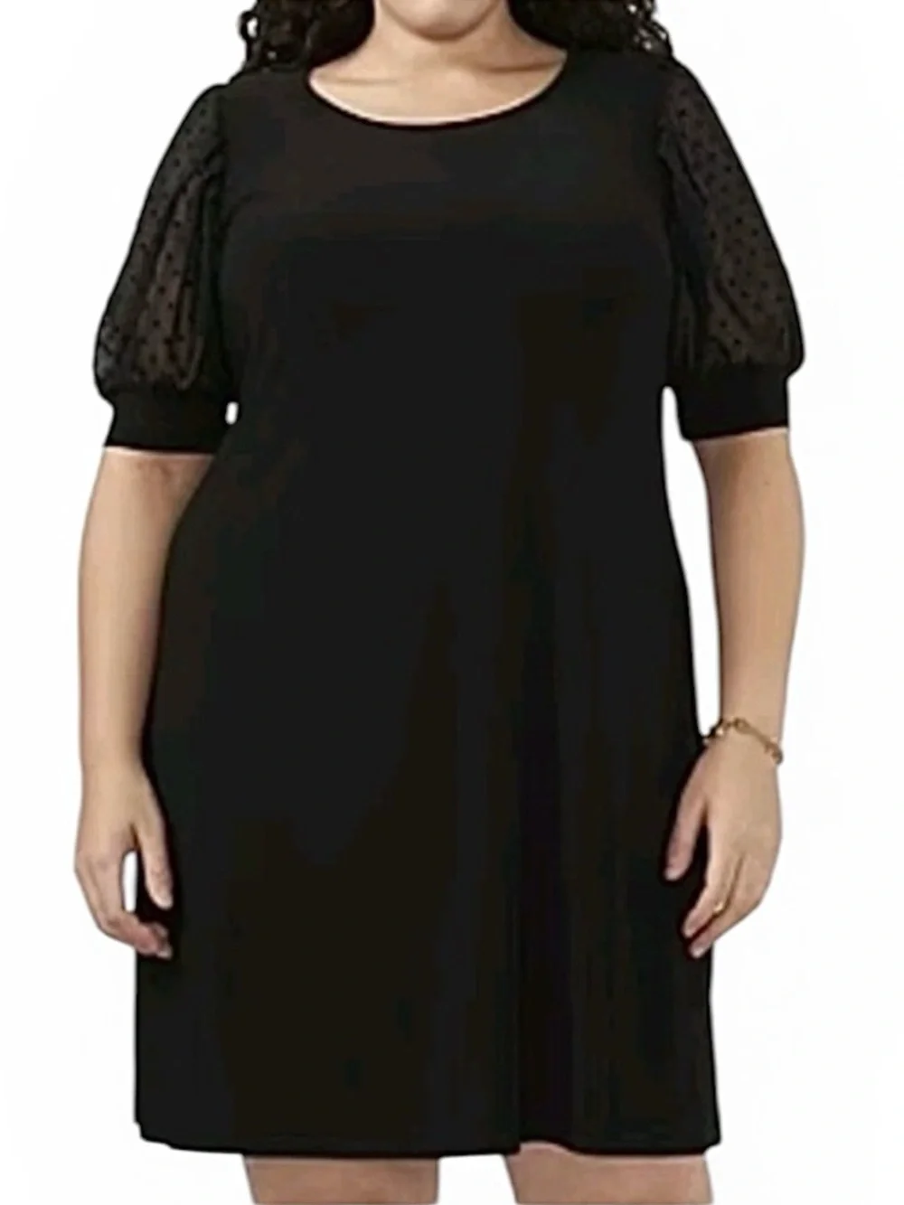 Womens MSK Short Sleeve Clip Dot Band Round Neck Shift Dress